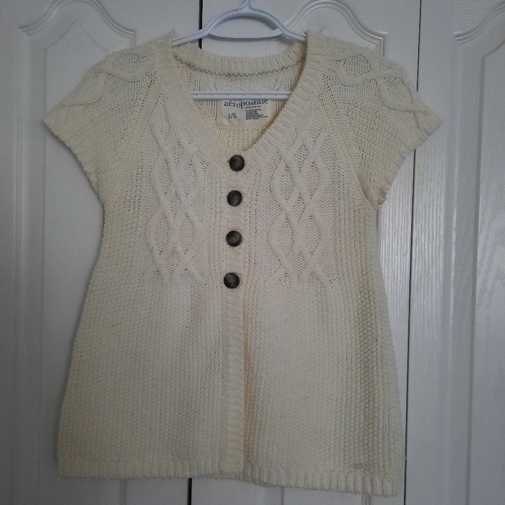 Aeropostale Cream Cable Knit Wool Blend Cap Sleeve Sweater Vest Size Large